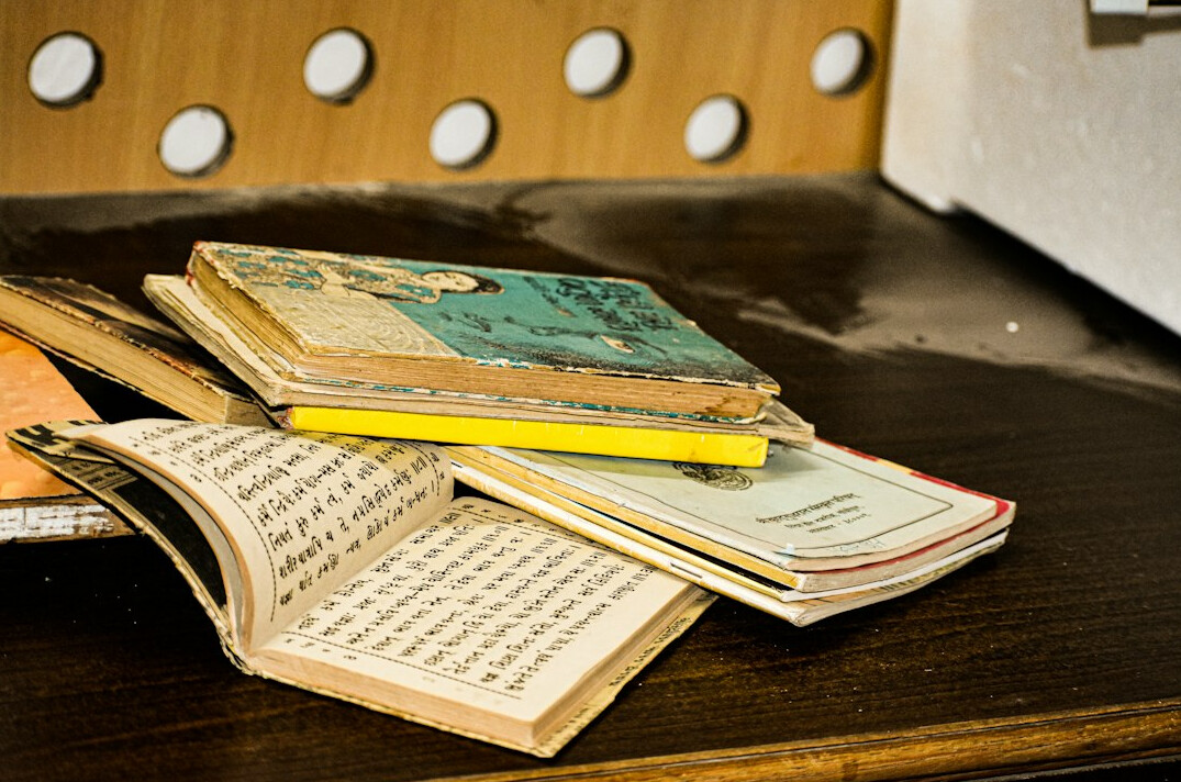 book stack on table