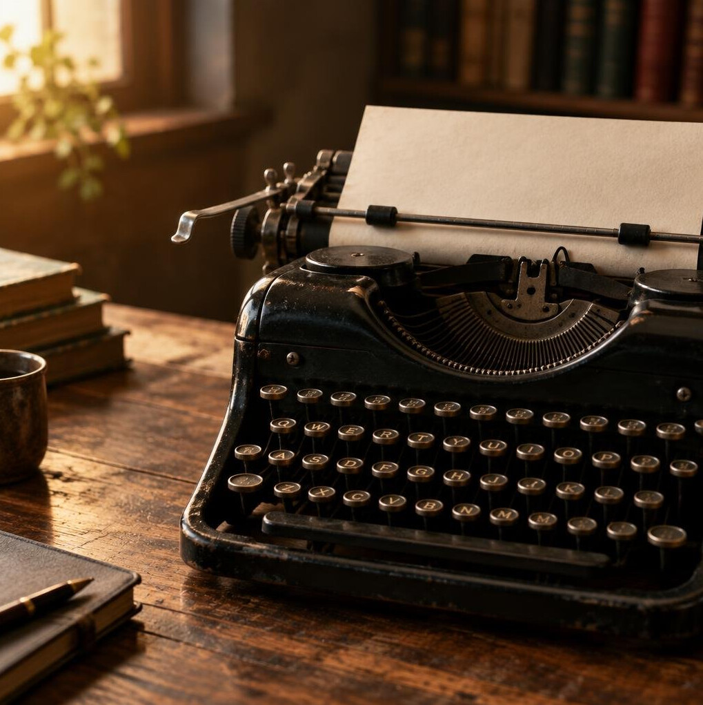 Close-up of an old vintage typewriter with paper